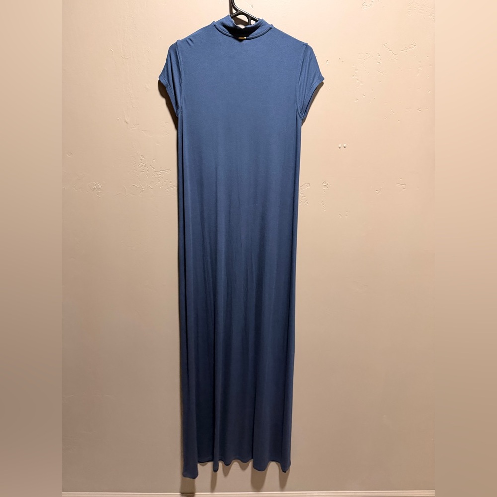 1 People Blue Dresden High Neck Column Maxi Dress - Eco-Friendly - S